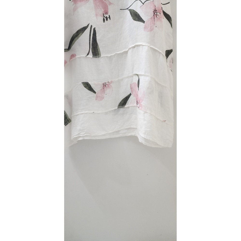 Lungo L'Arno Italy 100% Linen Floral Midi Dress White Pink Green Womens Small - Picture 2 of 6
